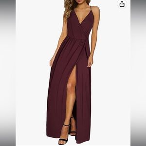 II ININ Deep V-Neck Backless Casual Summer Dress Maroon